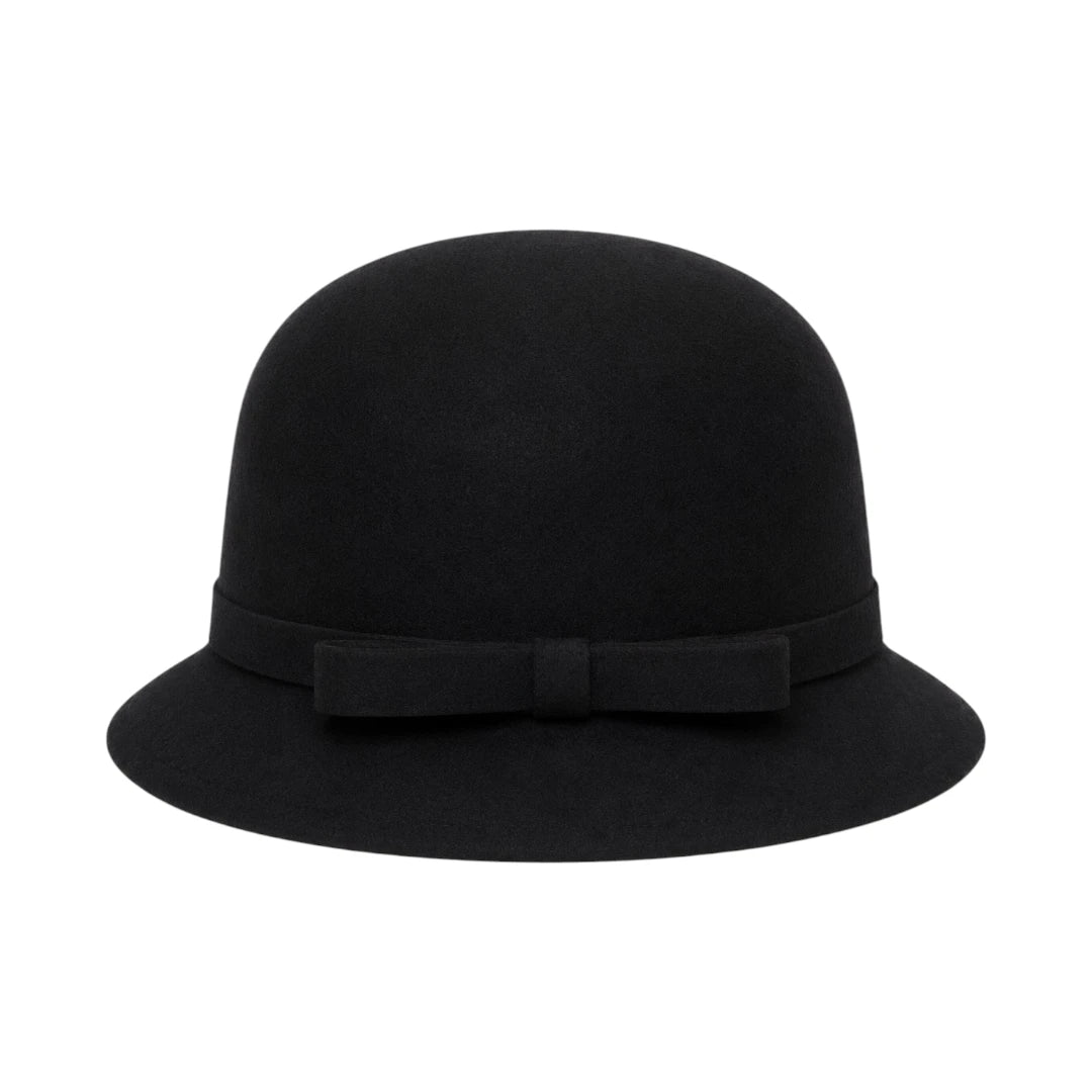 Hawaiian Hats Women's Black Wool Felt Cloche Hat with Classic Bow