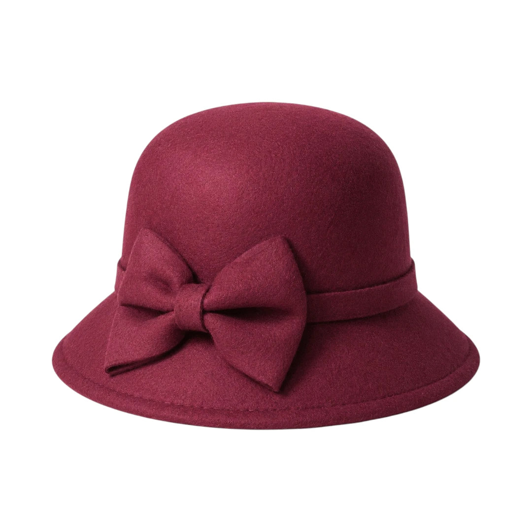 Hawaiian Hats Women's Burgundy Wool Felt Cloche Hat with Elegant Bow