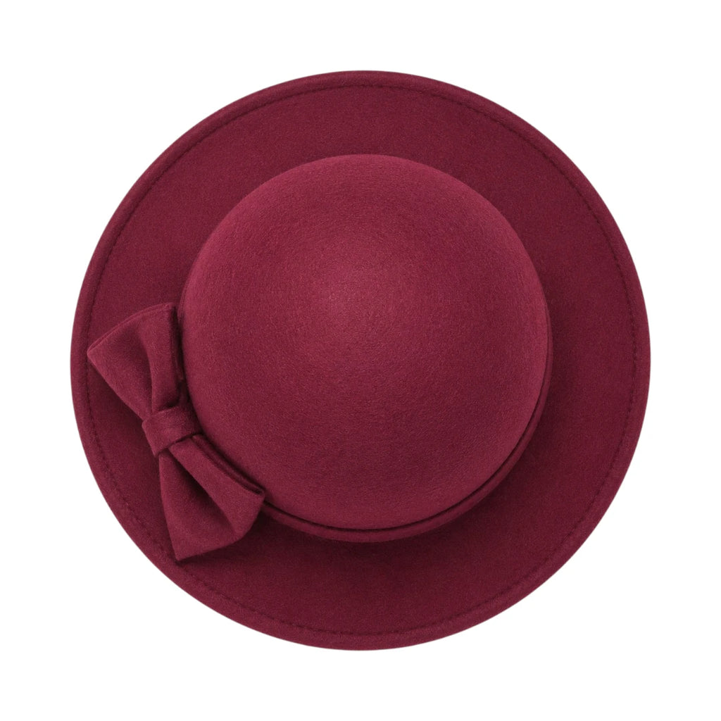 Hawaiian Hats Women's Burgundy Wool Felt Cloche Hat with Elegant Bow