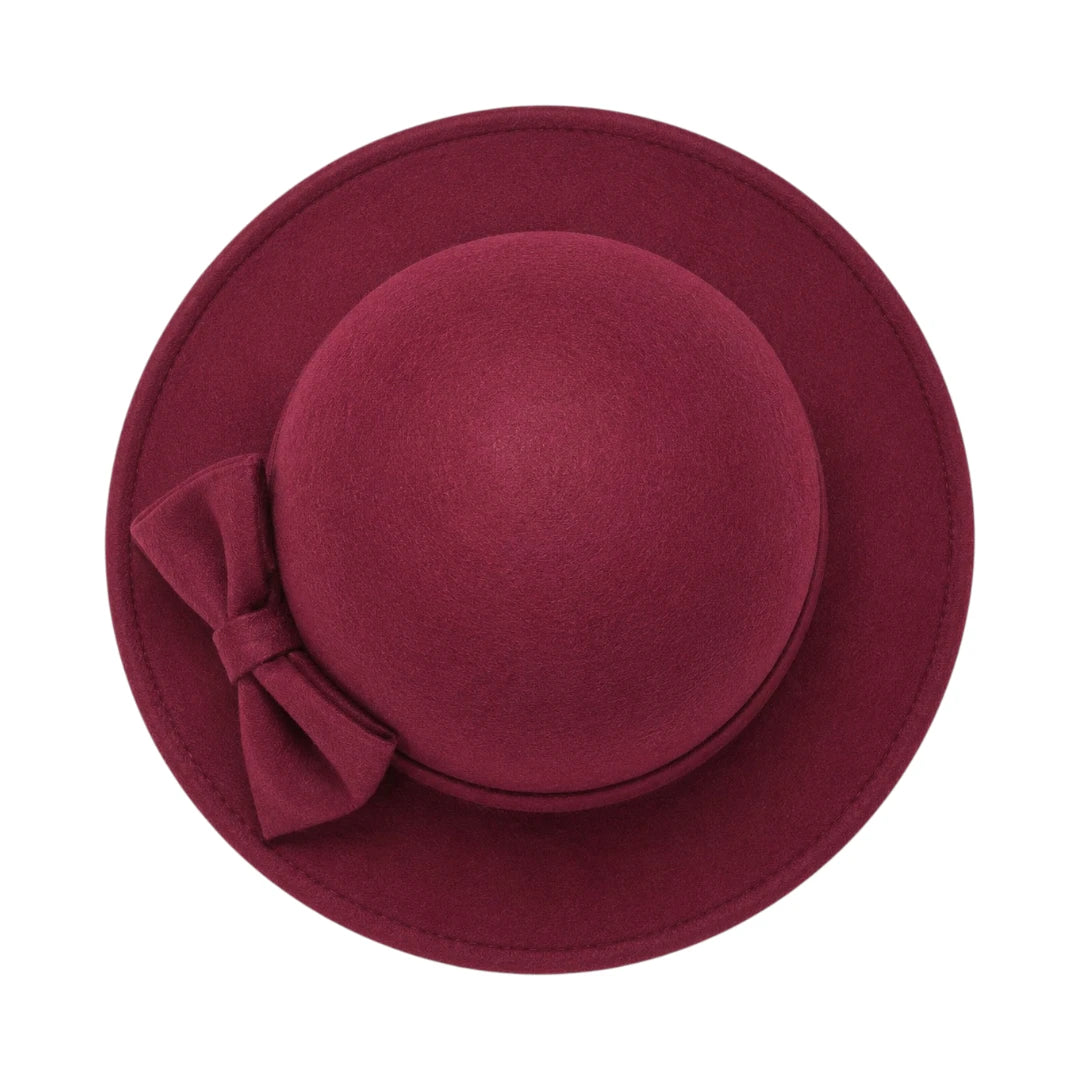 Hawaiian Hats Women's Burgundy Wool Felt Cloche Hat with Elegant Bow