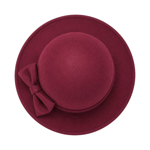 Hawaiian Hats Women's Burgundy Wool Felt Cloche Hat with Elegant Bow