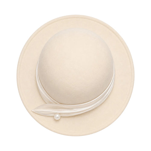 Hawaiian Hats Women's Ivory Wool Felt Cloche Hat with Pearl Accent