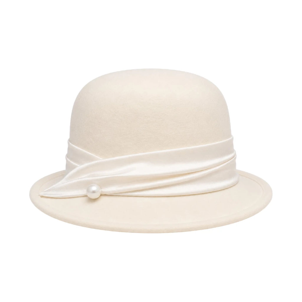 Hawaiian Hats Women's Ivory Wool Felt Cloche Hat with Pearl Accent