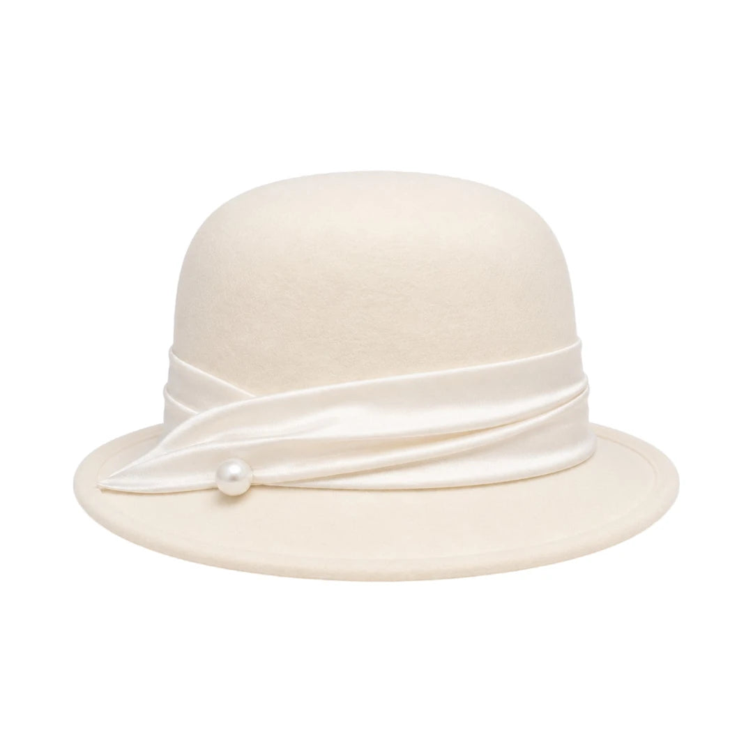 Hawaiian Hats Women's Ivory Wool Felt Cloche Hat with Pearl Accent