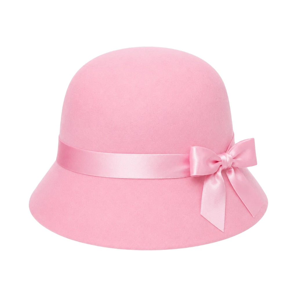 Hawaiian Hats Women's Pink Wool Felt Cloche Hat with Satin Bow