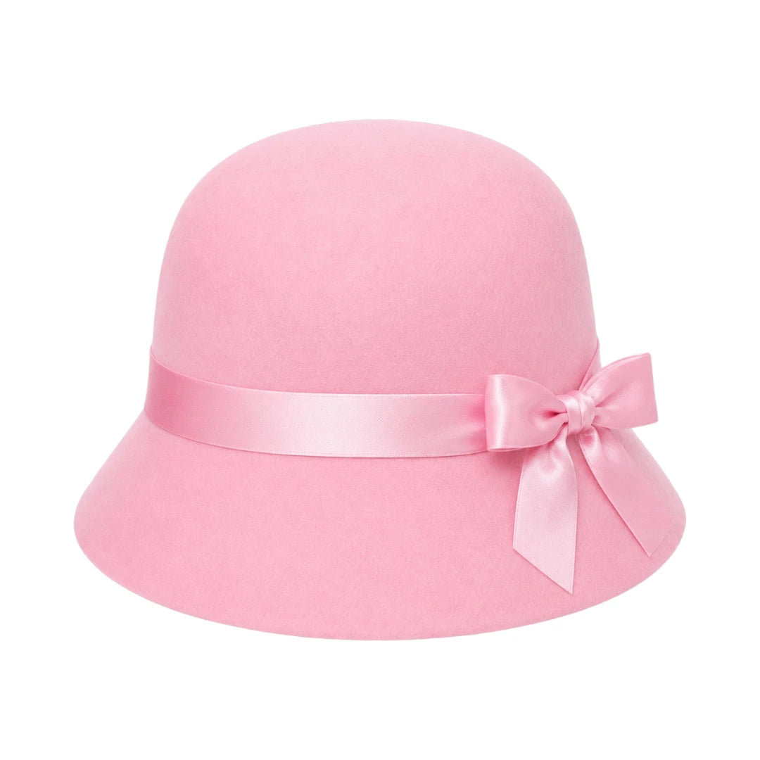 Hawaiian Hats Women's Pink Wool Felt Cloche Hat with Satin Bow