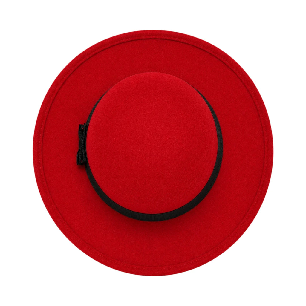 Hawaiian Hats Women's Red Wool Felt Cloche Hat with Faux Fur Bow