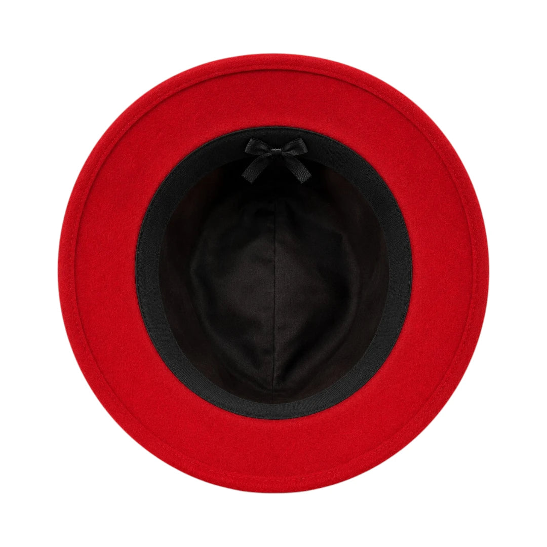 Hawaiian Hats Women's Red Wool Felt Cloche Hat with Faux Fur Bow