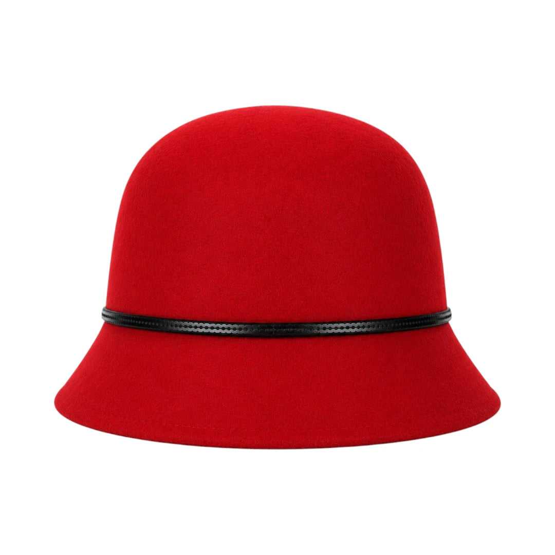 Hawaiian Hats Women's Red Wool Felt Cloche Hat with Faux Fur Bow